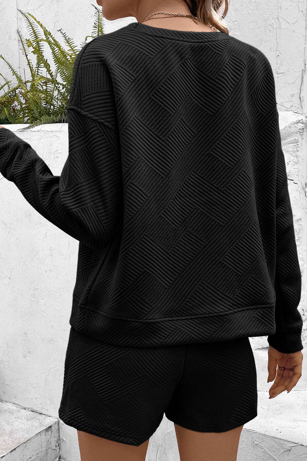 Round Neck Dropped Shoulder Top and Shorts Set - DaTrendStore.Com