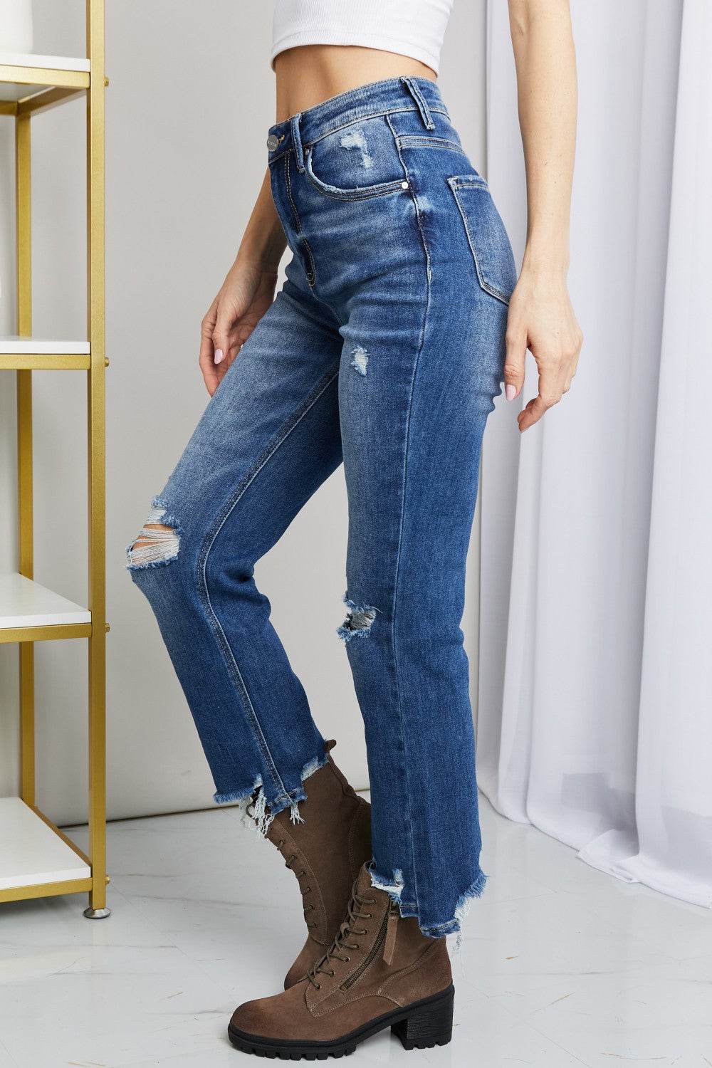 RISEN Frayed Hem Distressed Cropped Jeans - DaTrendStore.Com