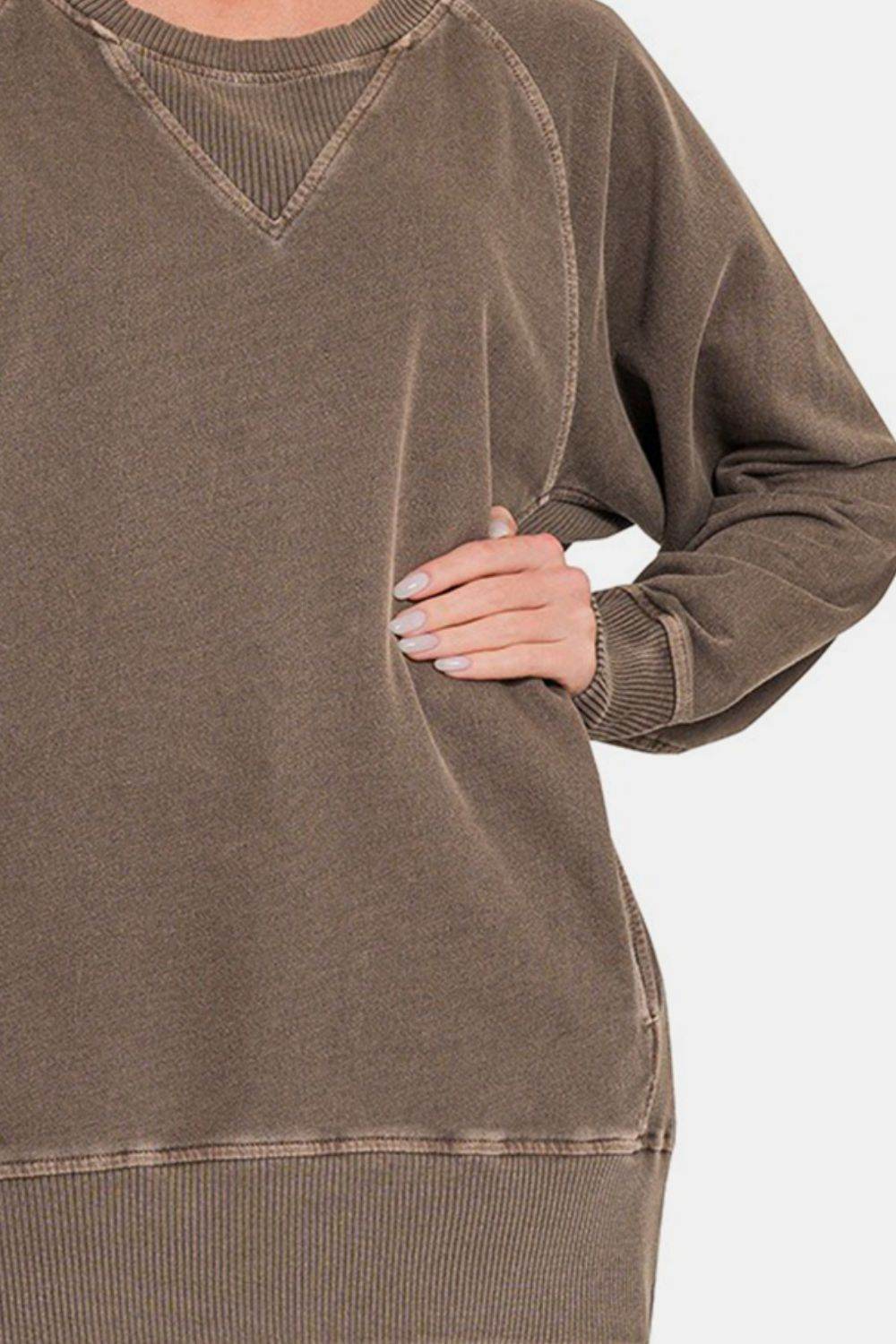 Zenana Round Neck Long Sleeve Sweatshirt - DaTrendStore.Com