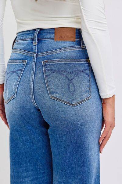 Judy Blue Full Size Distressed High Waist Wide Leg Jeans - DaTrendStore.Com