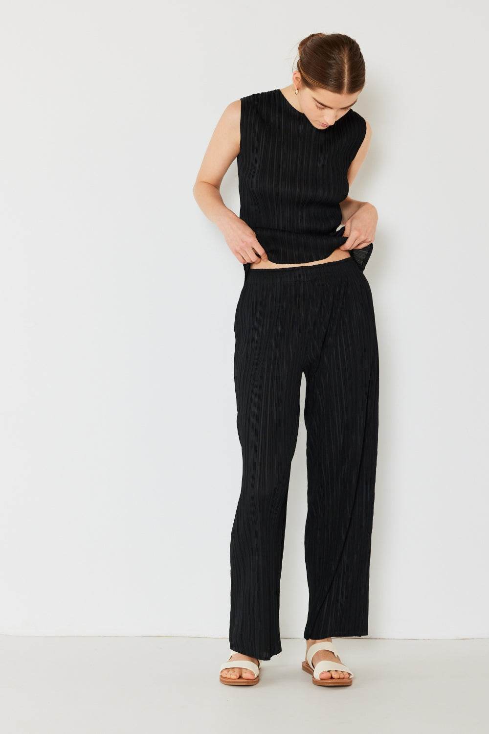 Marina West Swim Pleated Elastic-Waist Straight Pants - DaTrendStore.Com