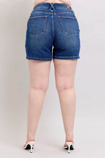Judy Blue Full Size Double Button Waistband Denim Shorts Plus Size - DaTrendStore.Com