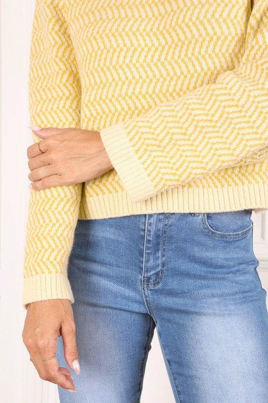 Herringbone Pattern Crew Neck Sweater - DaTrendStore.Com