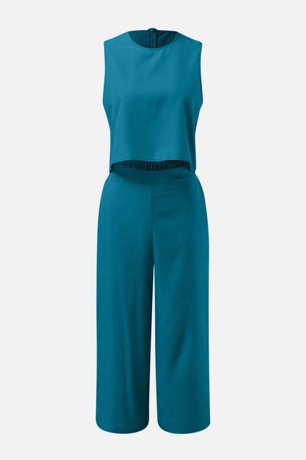 Round Neck Top and Wide Leg Pants Set - DaTrendStore.Com