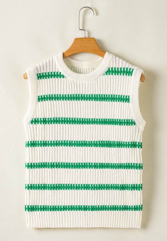 Striped Round Neck Sweater Vest - DaTrendStore.Com