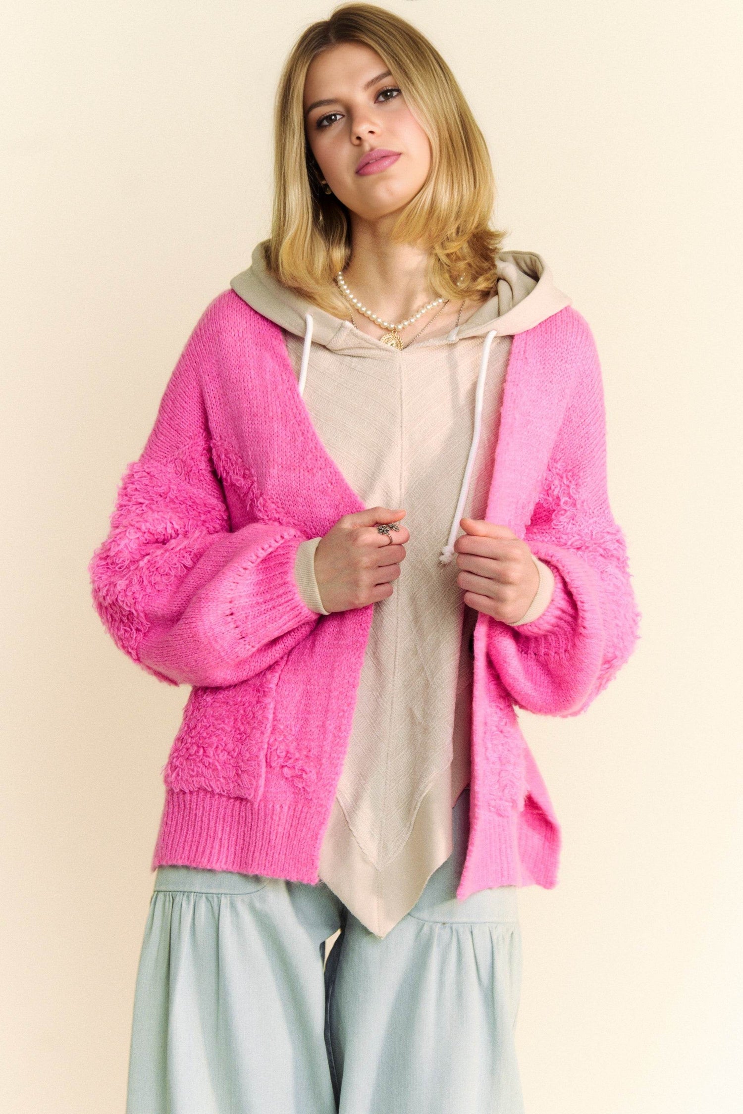 Davi & Dani Side Slit Open Front Long Sleeve Cardigan - DaTrendStore.Com