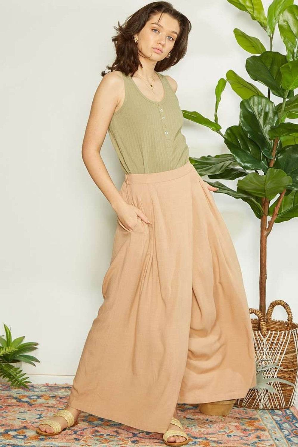 Mittoshop Wrap Pleating Detail Wide Leg Pants - DaTrendStore.Com