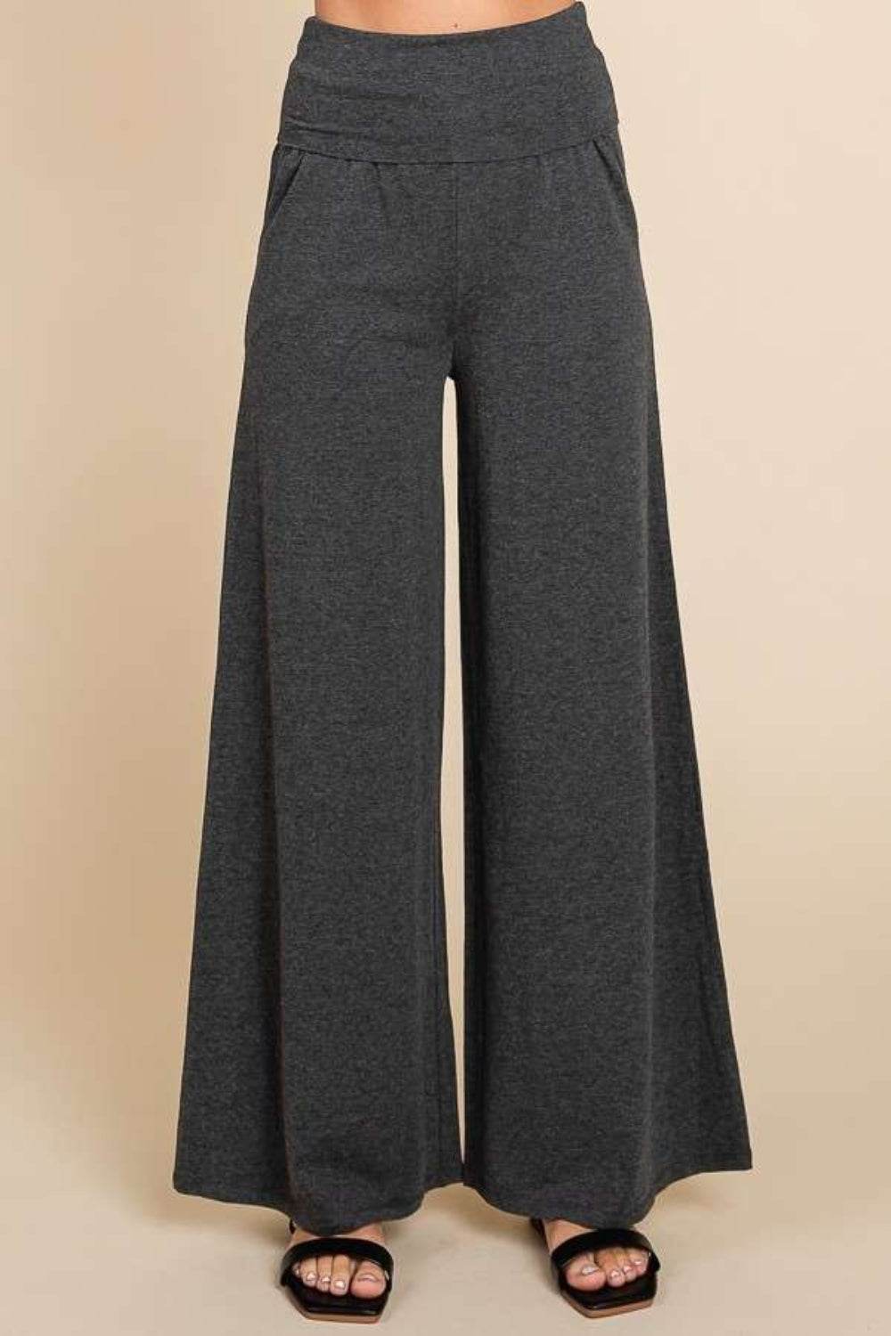 Culture Code Wide Waistband High Waist Wide Leg Pants - DaTrendStore.Com