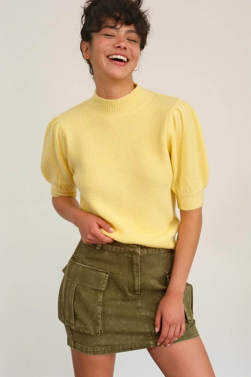 HYFVE Mock Neck Puff Sleeve Sweater - DaTrendStore.Com