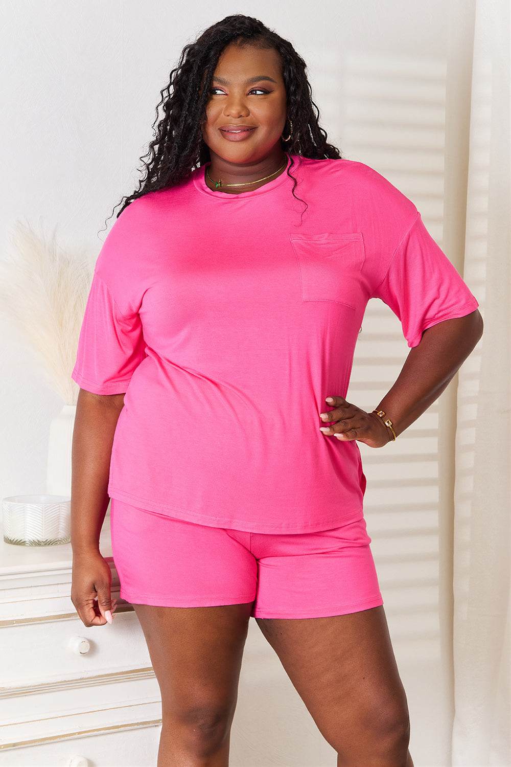 Basic Bae Full Size Soft Rayon Half Sleeve Top and Shorts Set - DaTrendStore.Com