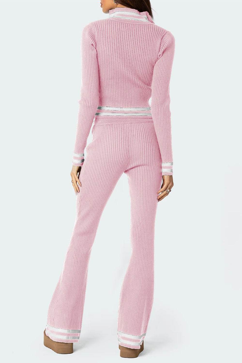 Zip Up Long Sleeve Top and Pants Set - DaTrendStore.Com