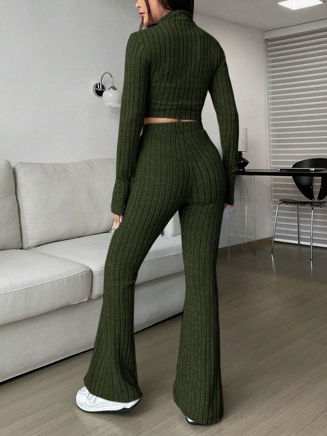 Honey Zip Up Long Sleeve Top and Pants Set - DaTrendStore.Com
