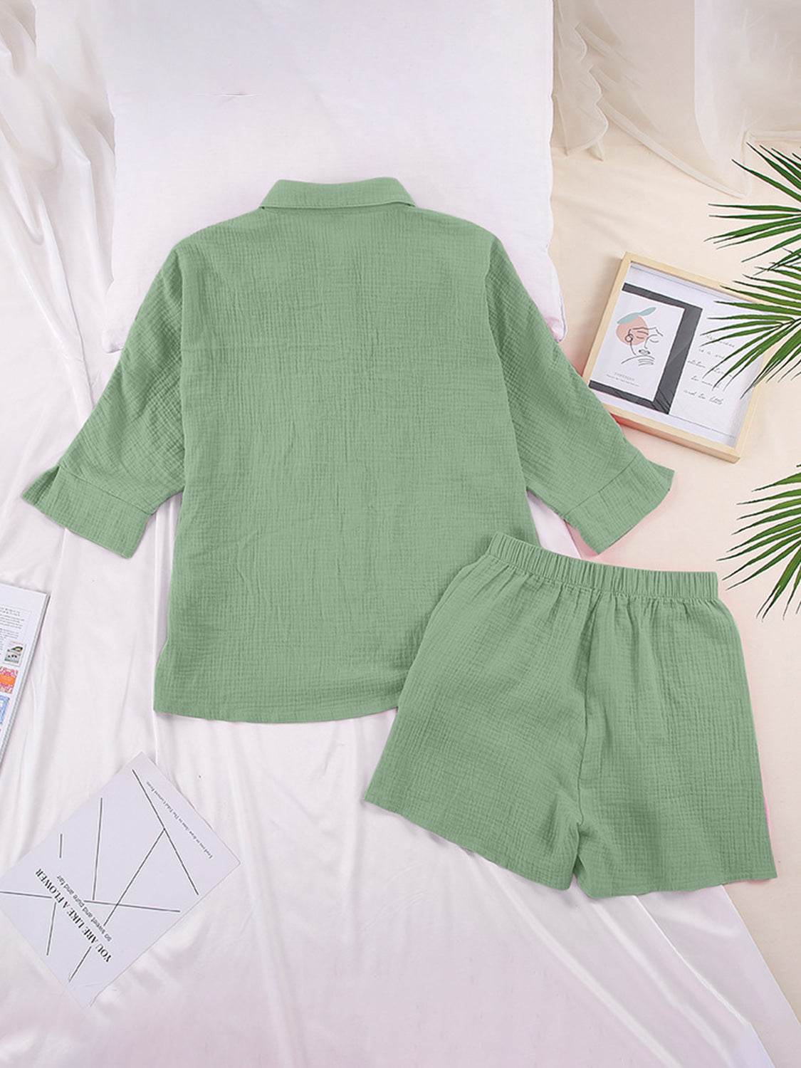 Texture Button Up Shirt and Shorts Set - DaTrendStore.Com