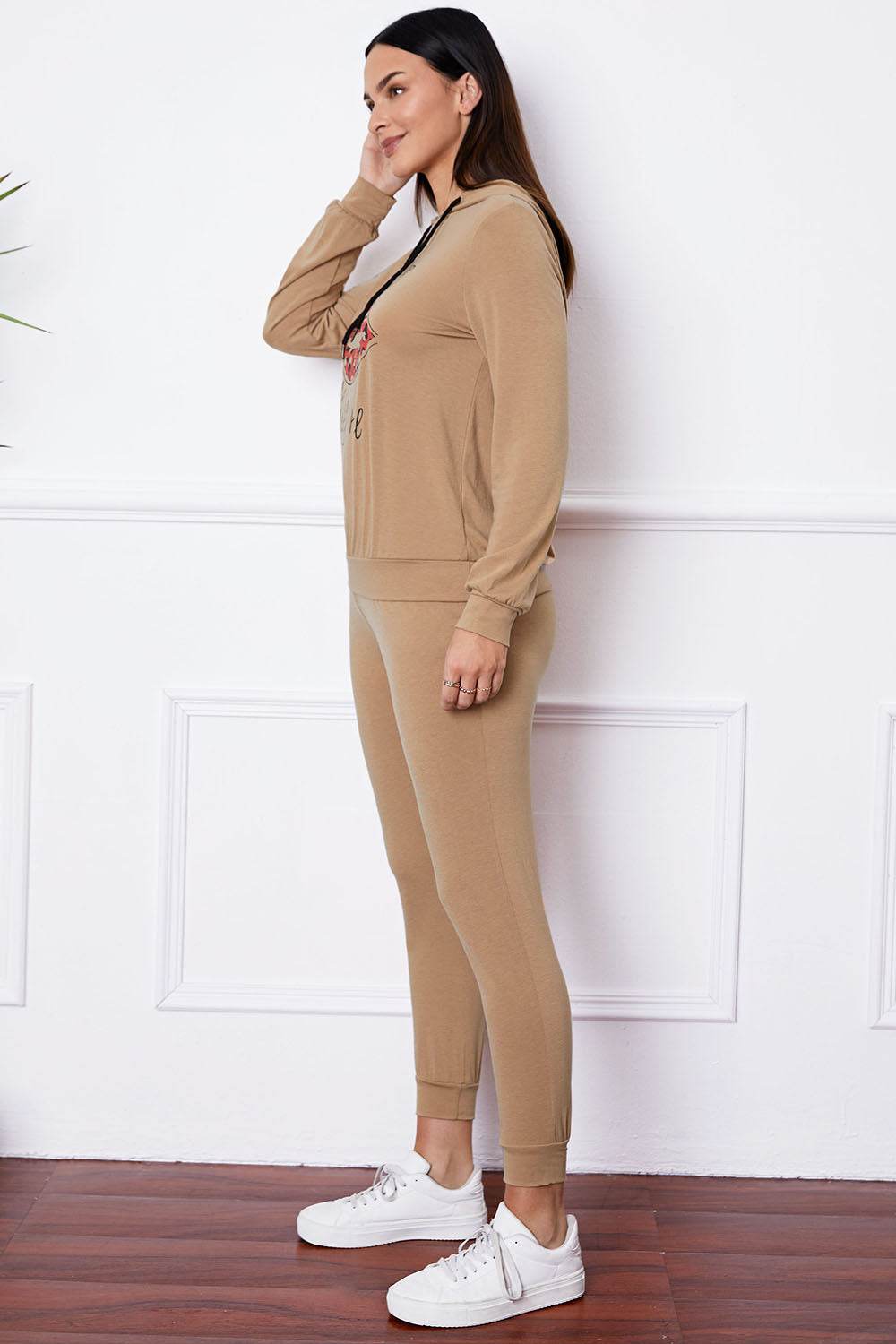 SHUT UP AND KISS ME Lip Graphic Hooded Top and Drawstring Pants Set - DaTrendStore.Com
