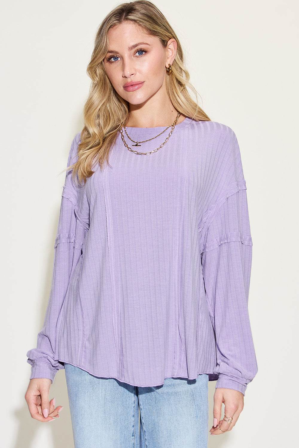 Basic Bae Full Size Ribbed Round Neck Long Sleeve T-Shirt - DaTrendStore.Com
