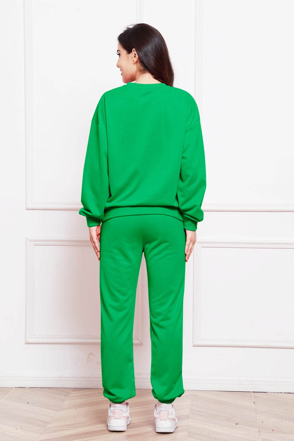 Round Neck Long Sleeve Sweatshirt and Pants Set - DaTrendStore.Com
