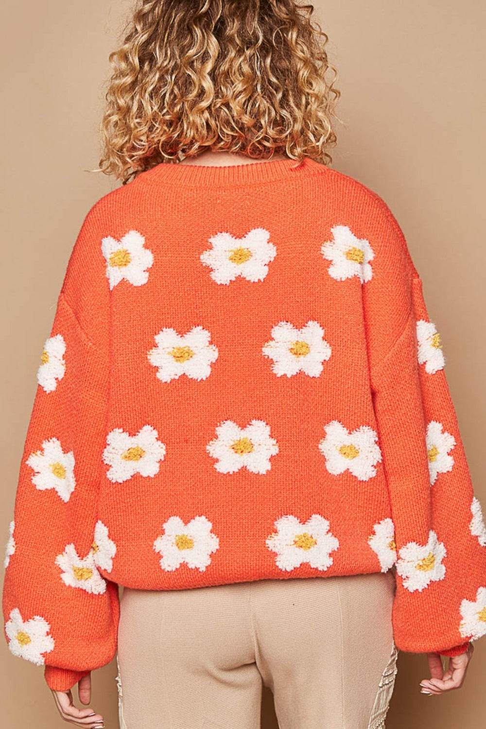 POL Daisy Pattern Drop Shoulder Sweater - DaTrendStore.Com