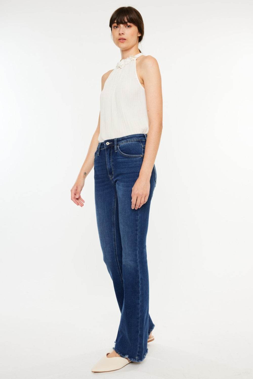Kancan Cat's Whiskers Raw Hem Flare Jeans - DaTrendStore.Com
