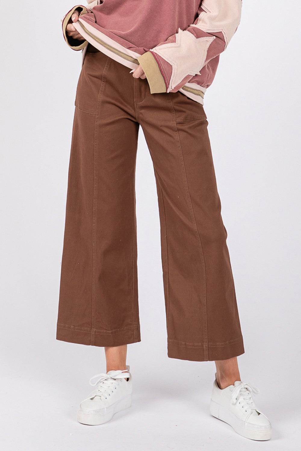 SAGE + FIG Wide Leg Cropped Pants - DaTrendStore.Com