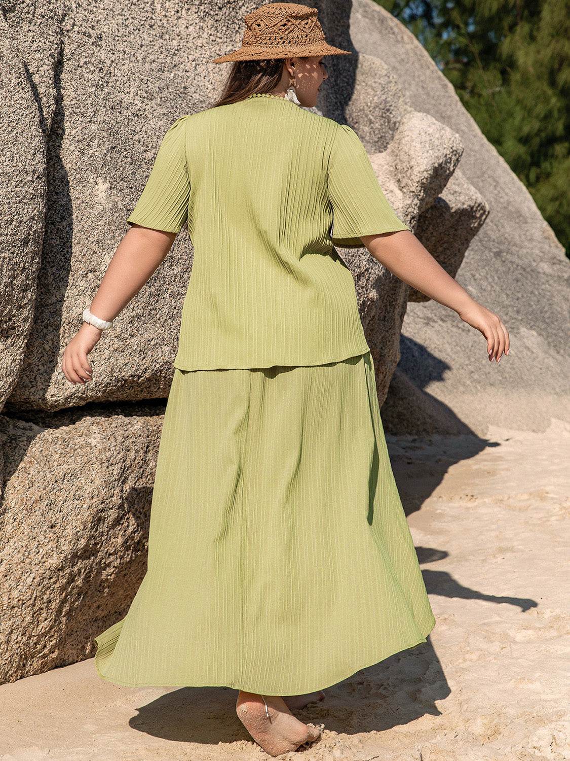 Plus Size V-Neck Half Sleeve Top and High-Low Skirt Set - DaTrendStore.Com