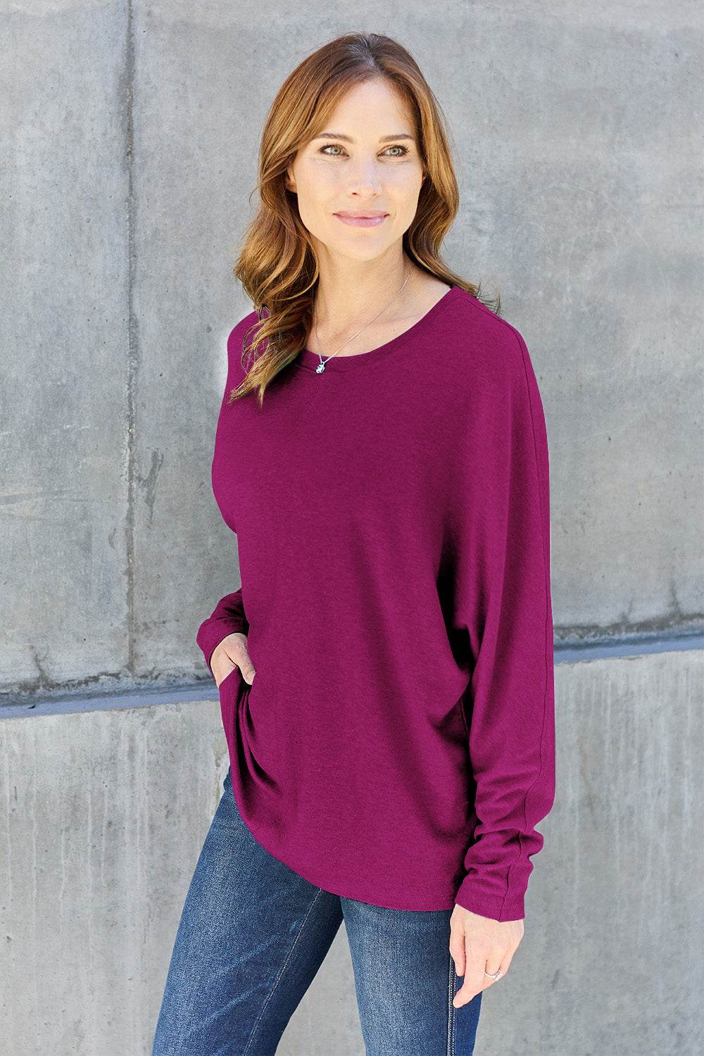 Double Take Full Size Round Neck Long Sleeve T-Shirt - DaTrendStore.Com