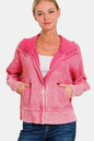 Zenana Washed Zip Up Hooded Jacket