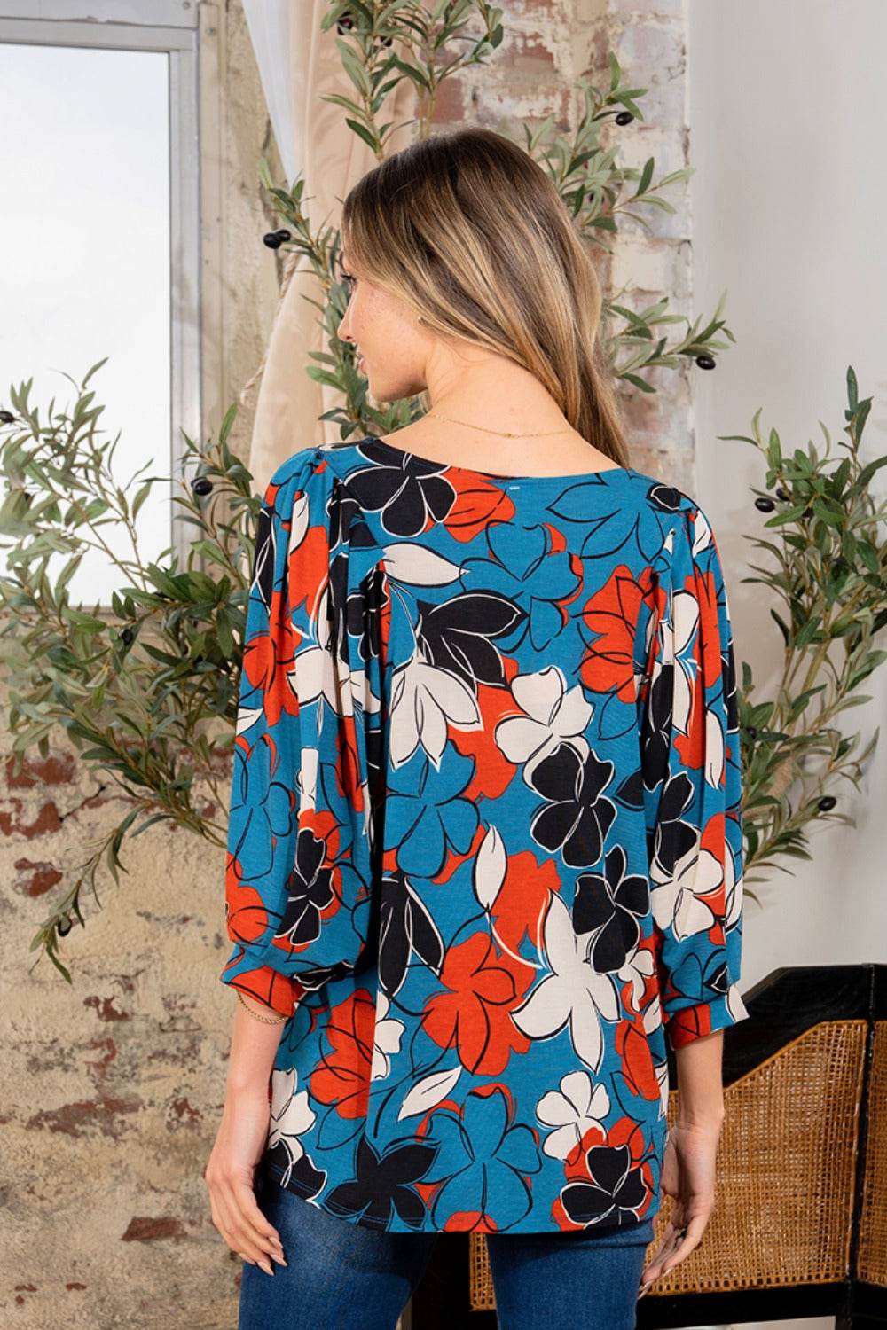 Sew In Love Full Size Printed Boat Neck Blouse - DaTrendStore.Com