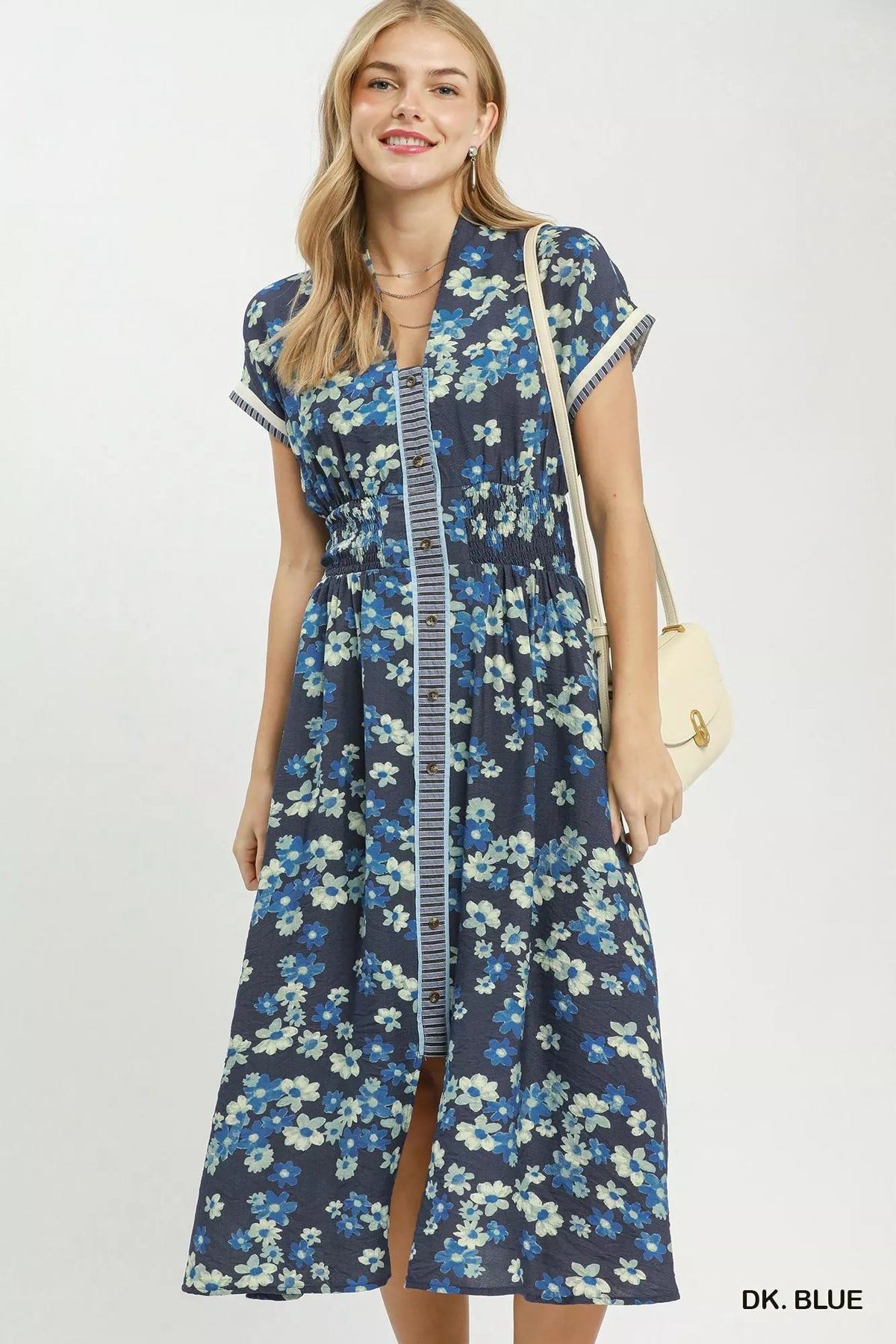 Umgee Ruffle Sleeve Henley Shift Dress - Dk. Blue