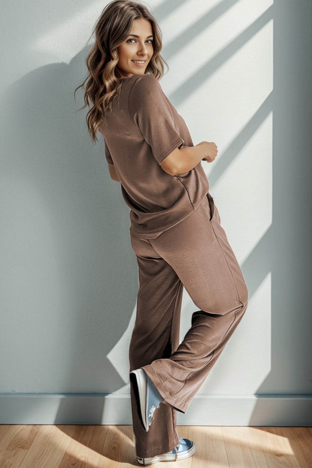 Round Neck Top and Pants Set - DaTrendStore.Com