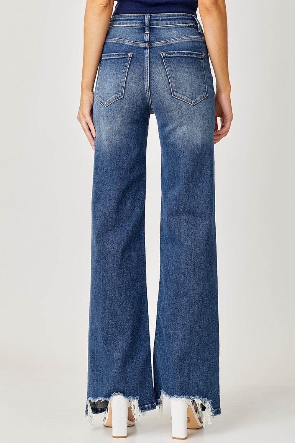 Risen Full Size High Rise Frayed Hem Wide Leg Jeans - DaTrendStore.Com