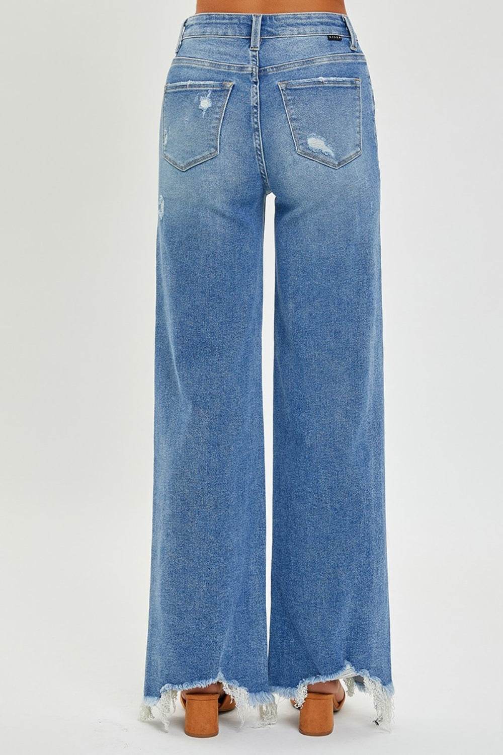 RISEN Full Size High Rise Frayed Hem Wide Leg Jeans - DaTrendStore.Com