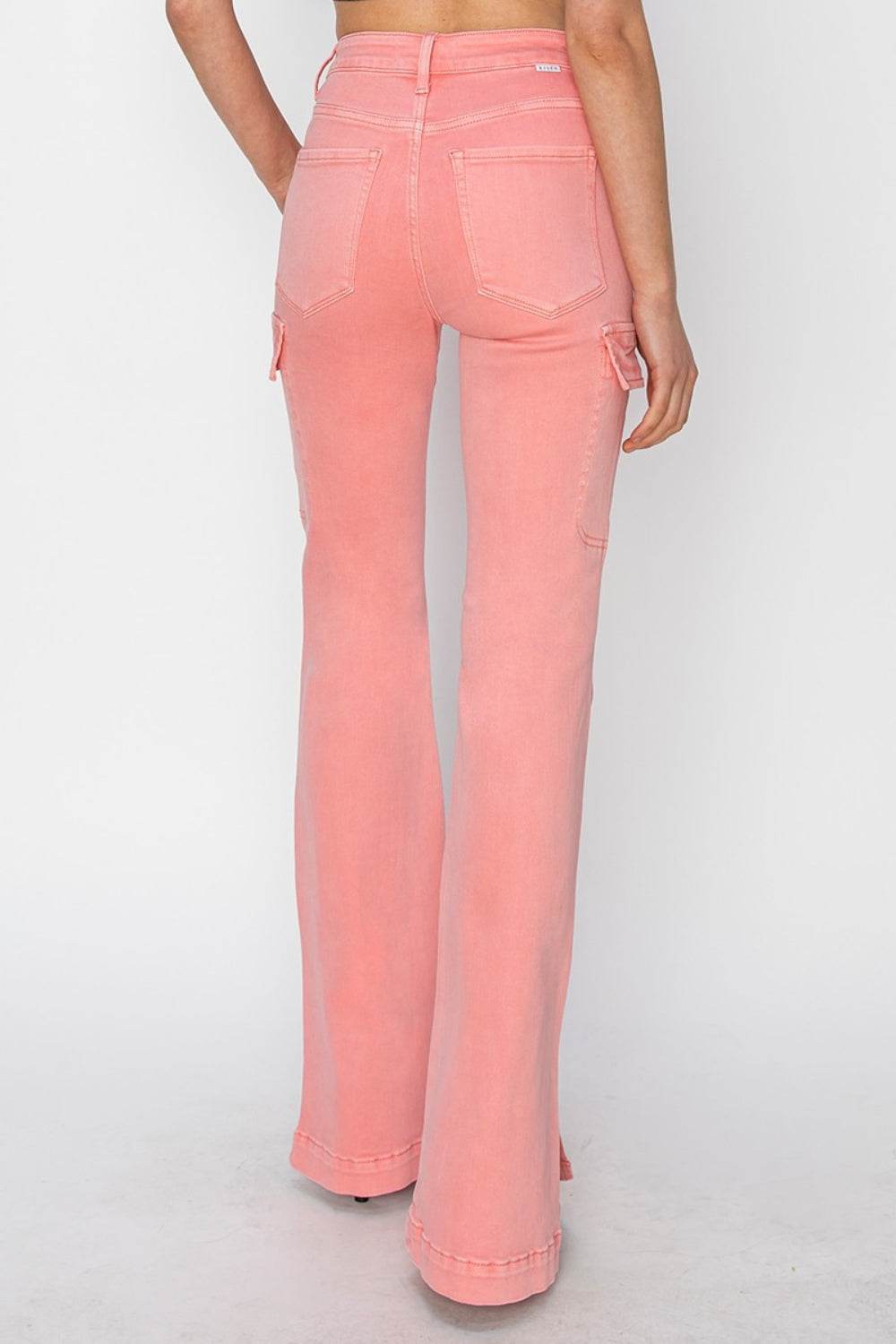RISEN Full Size High Rise Side Slit Cargo Bootcut Jeans - DaTrendStore.Com
