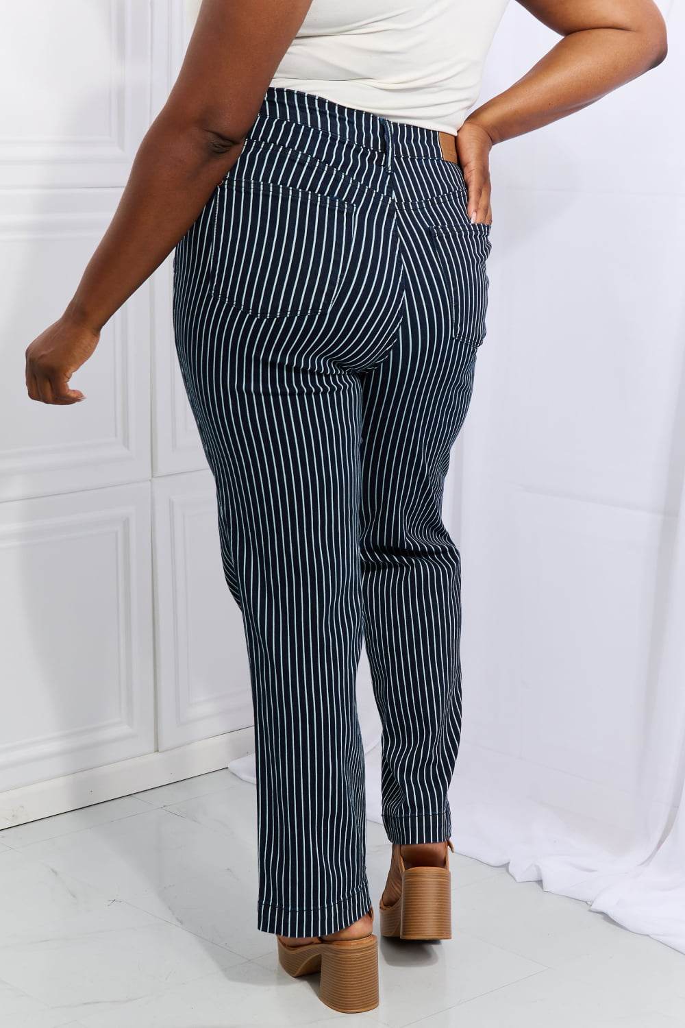 Judy Blue Cassidy Full Size High Waisted Tummy Control Striped Straight Jeans - DaTrendStore.Com