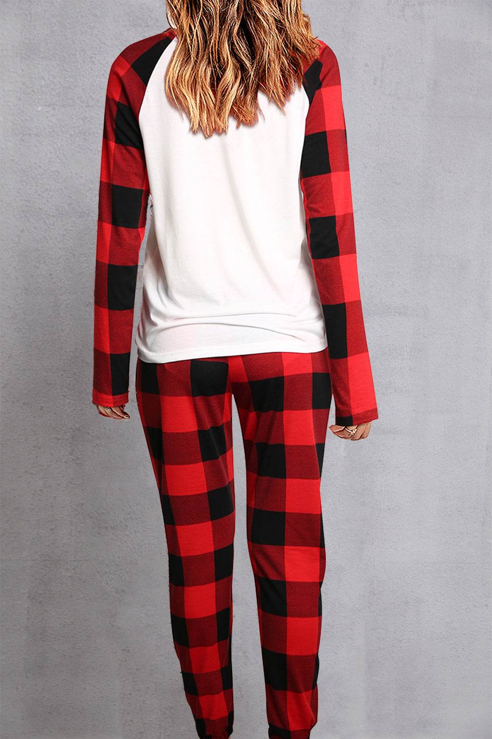 Plaid Round Neck Top and Pants Set - DaTrendStore.Com