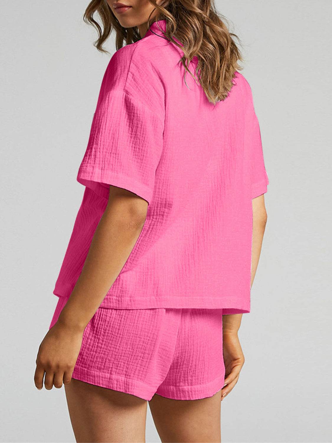 Texture Button Up Shirt and Shorts Set - DaTrendStore.Com