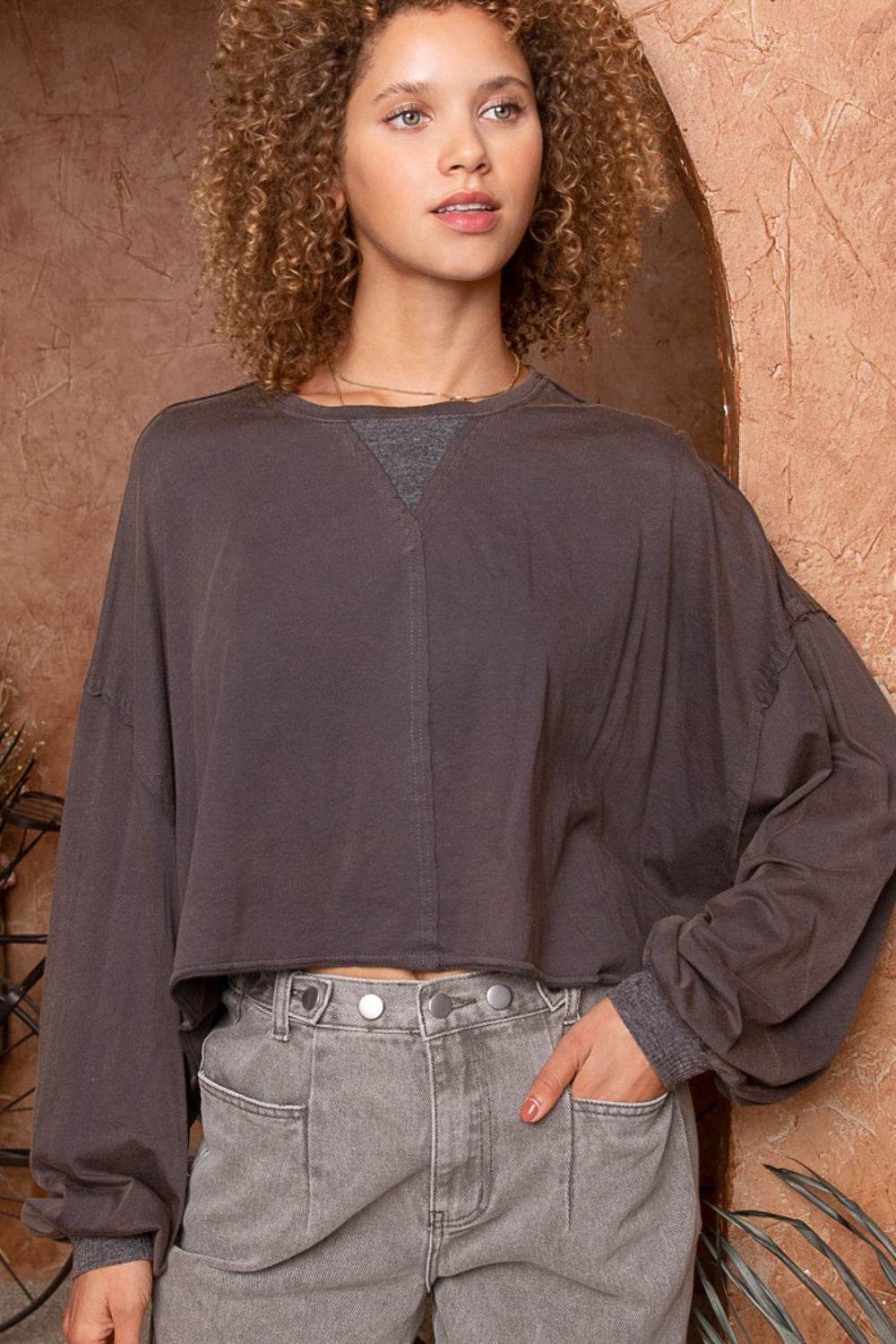 POL Cropped Long Sleeve Top - DaTrendStore.Com