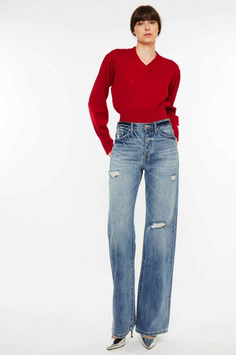 Kancan Distressed High Waist Bootcut Jeans - DaTrendStore.Com