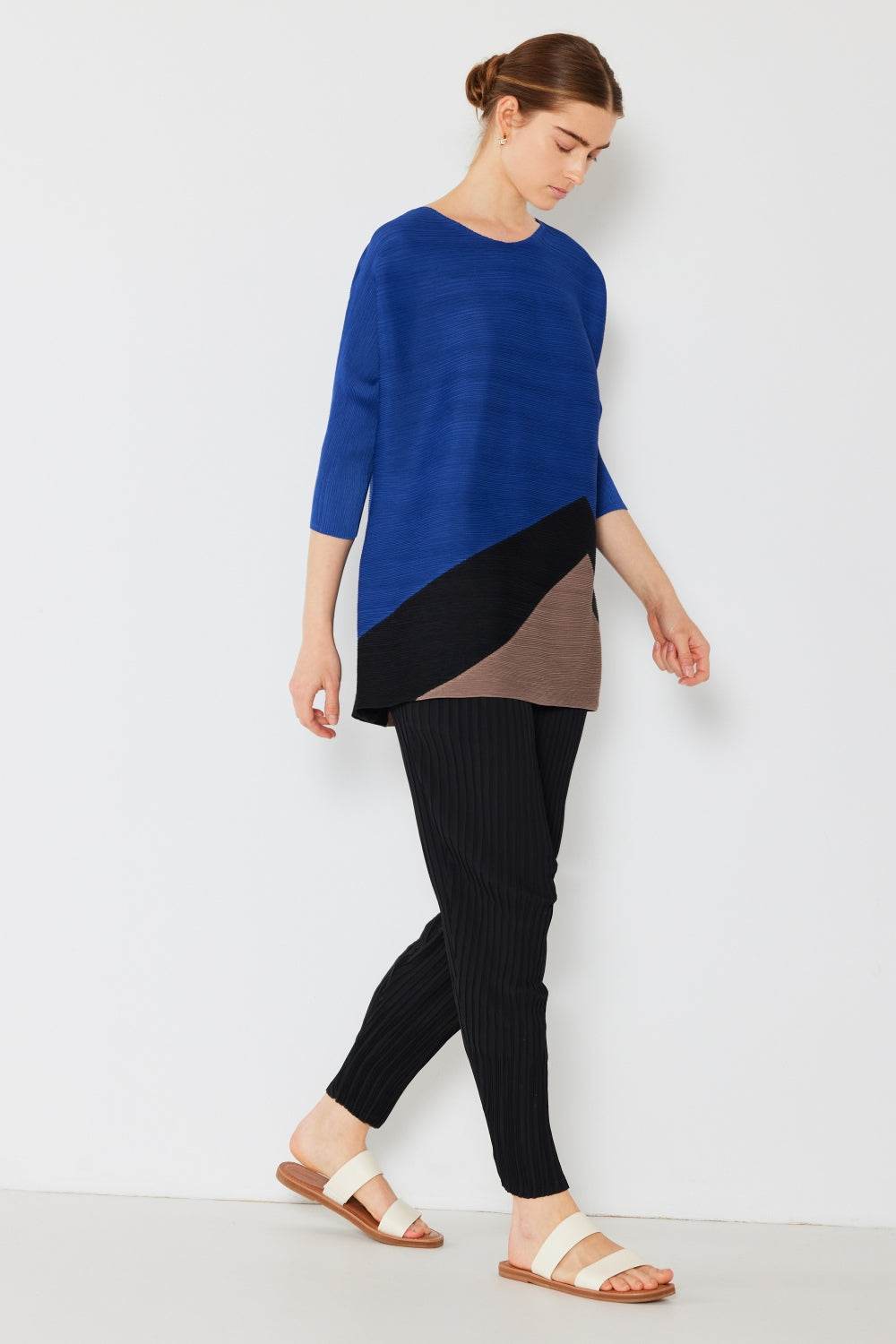 Marina West Swim Pleated Horizontal Rib Color Block Top - DaTrendStore.Com