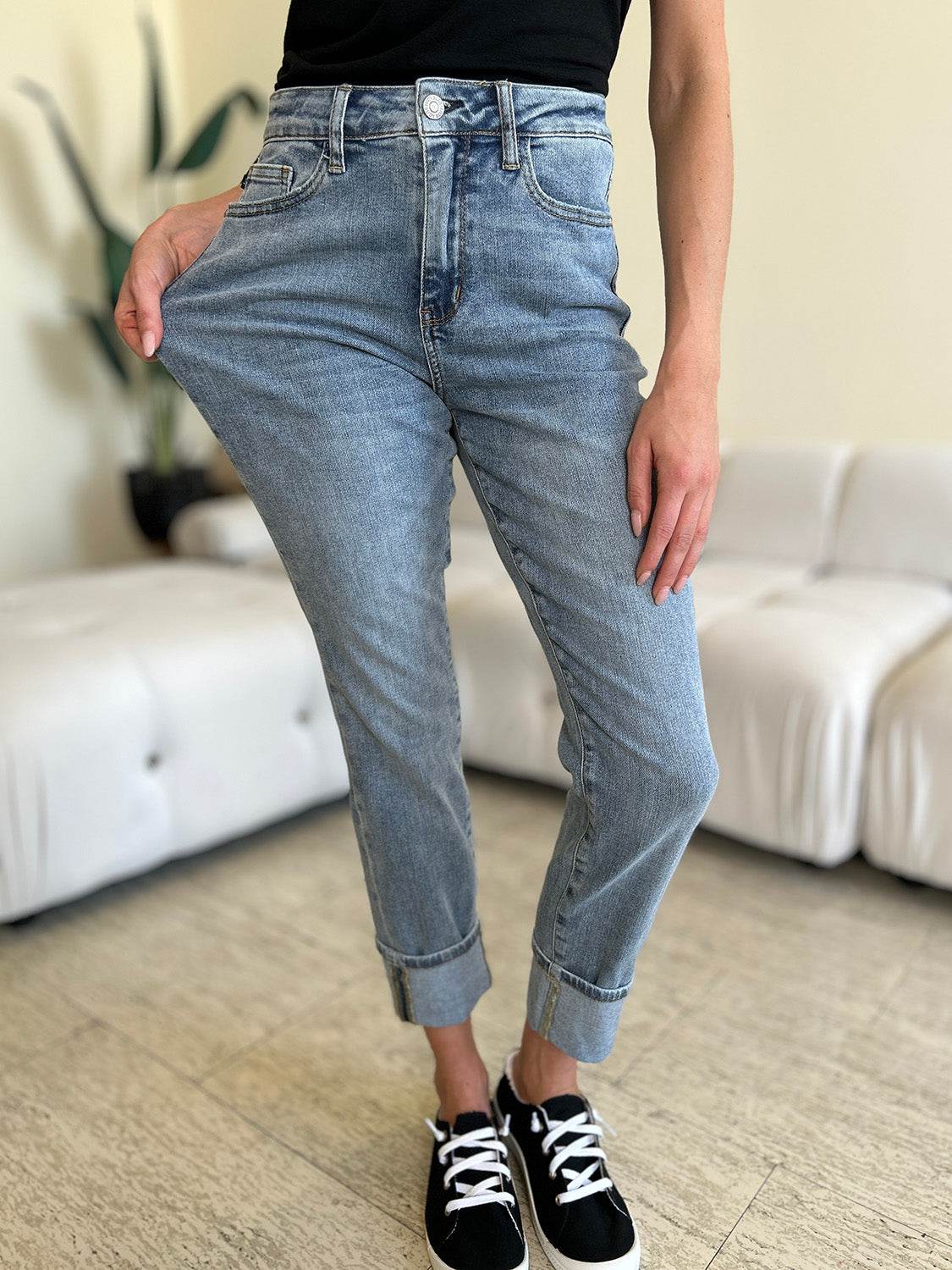 Judy Blue Full Size High Waist Cuff Hem Jeans - DaTrendStore.Com