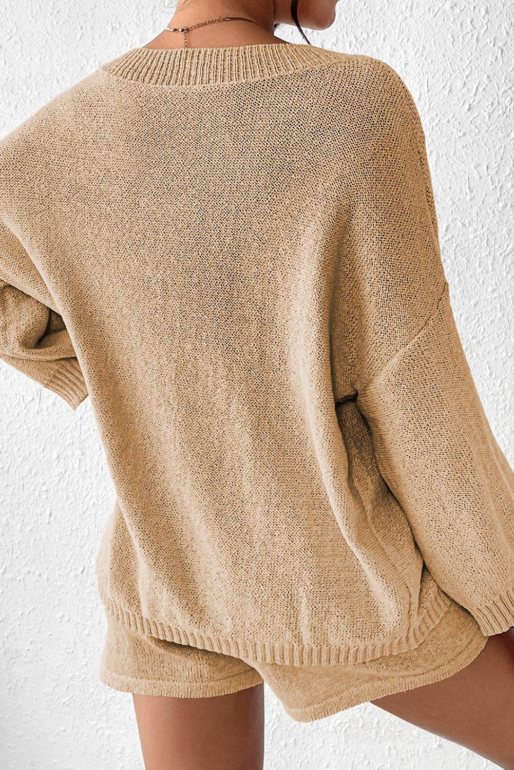 Round Neck Dropped Shoulder Sweater and Drawstring Pants Set - DaTrendStore.Com
