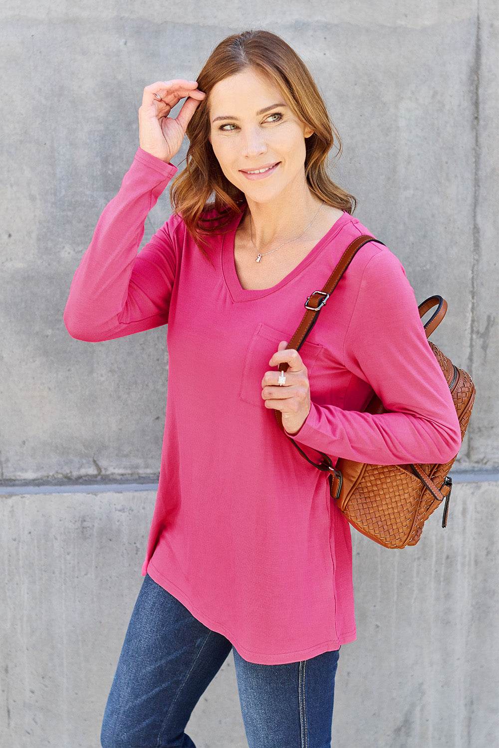 Basic Bae Full Size V-Neck Long Sleeve Top - DaTrendStore.Com