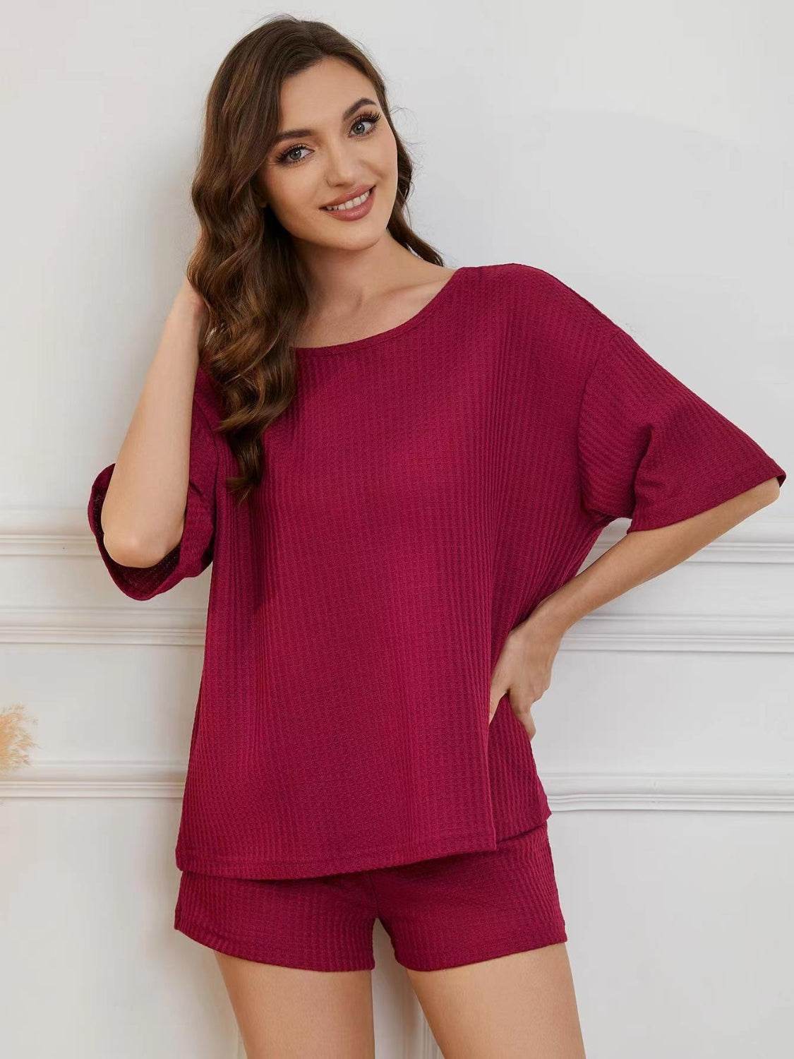 Round Neck Half Sleeve Top and Shorts Lounge Set - DaTrendStore.Com