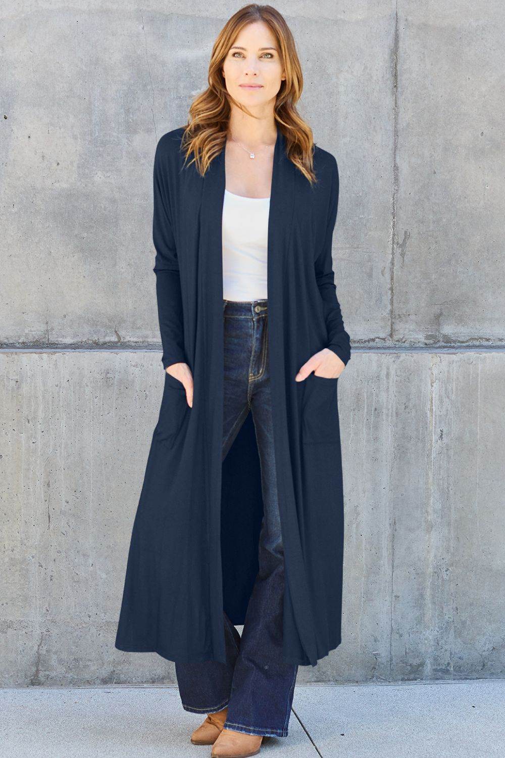 Basic Bae Full Size Open Front Long Sleeve Cover Up - DaTrendStore.Com