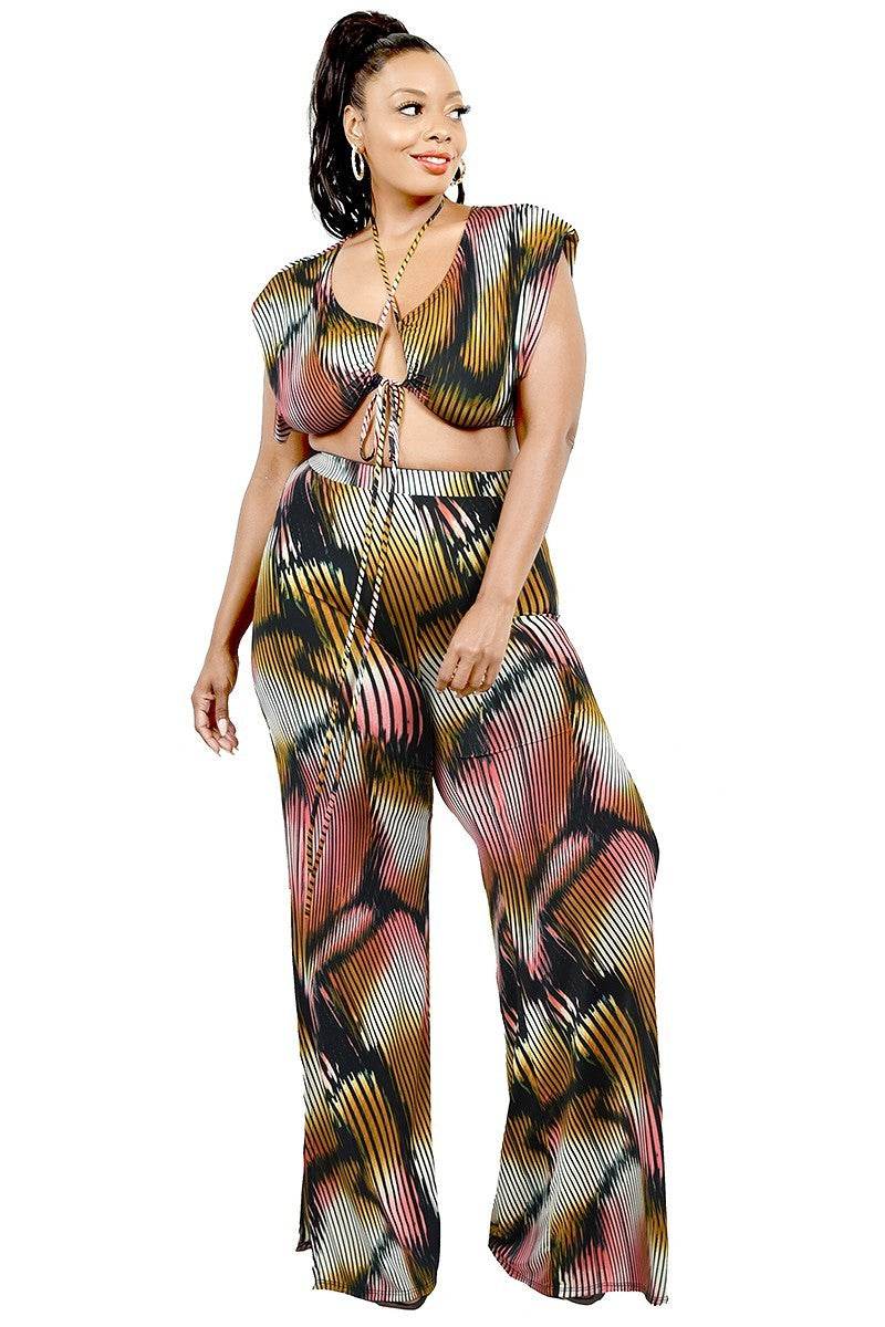 Plus Knitted Color Painting 2 Piece Pants Set - DaTrendStore.Com