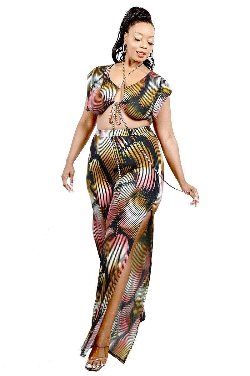 Plus Knitted Color Painting 2 Piece Pants Set - DaTrendStore.Com