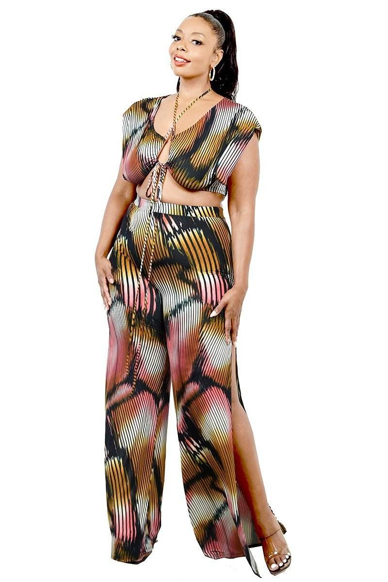 Plus Knitted Color Painting 2 Piece Pants Set - DaTrendStore.Com
