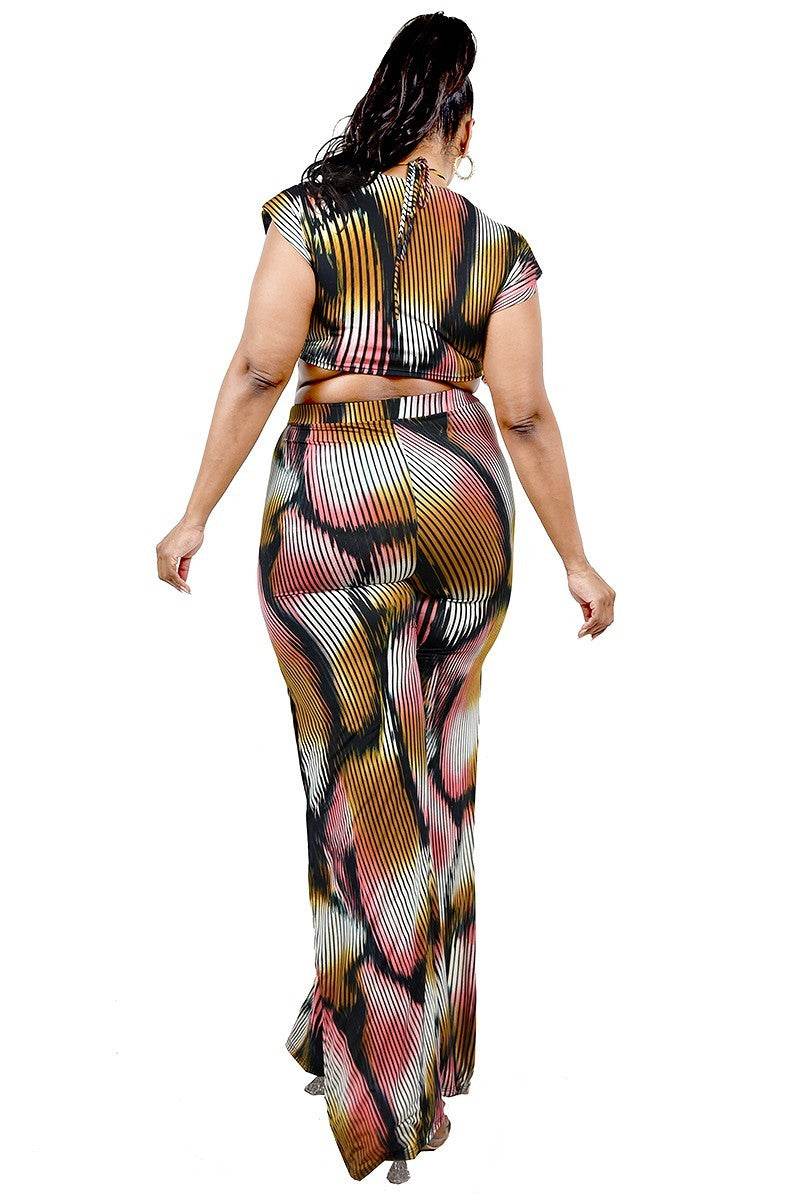 Plus Knitted Color Painting 2 Piece Pants Set - DaTrendStore.Com