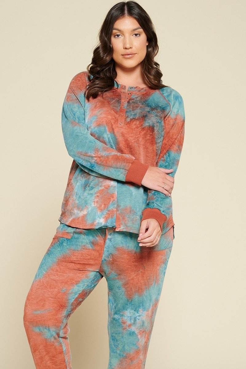 Tie-dye Printed French Terry Knit Loungewear Sets - DaTrendStore.Com