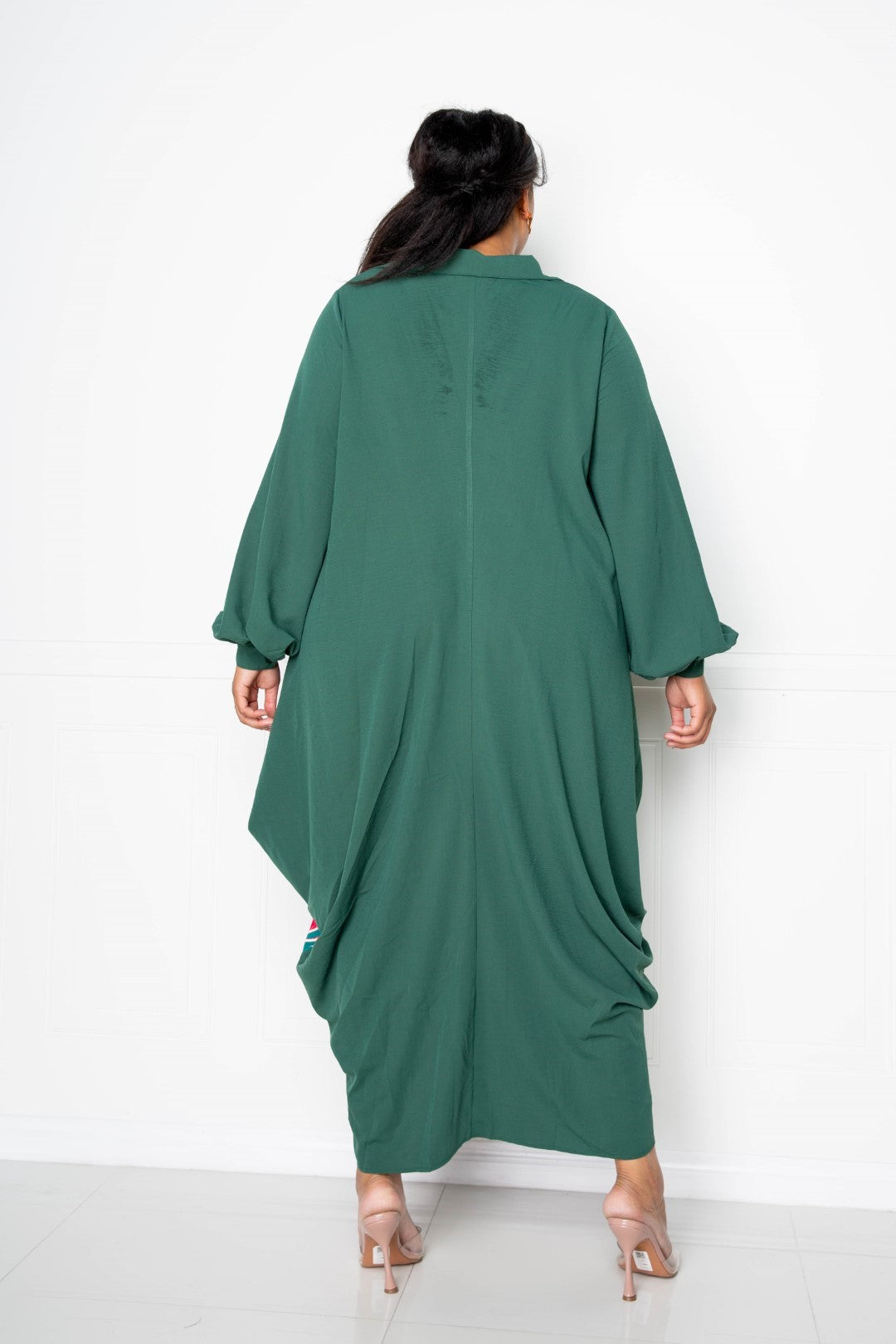 Teal Multi Print Drapy Shirt Maxi Dress