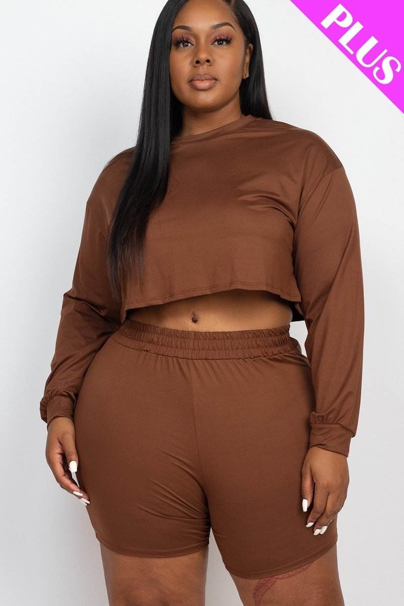 Plus Size Cozy Crop Top And Shorts Set - DaTrendStore.Com